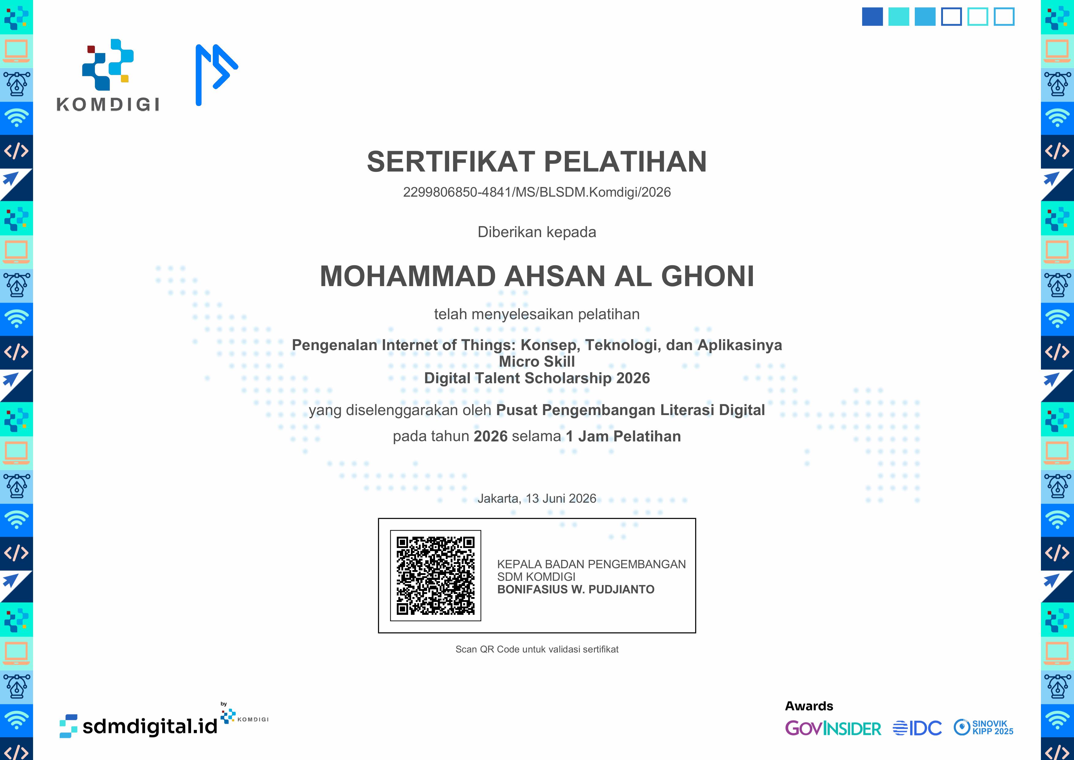 Sertifikat Pengenalan Internet of Things Digital Talent Scholarship 2026