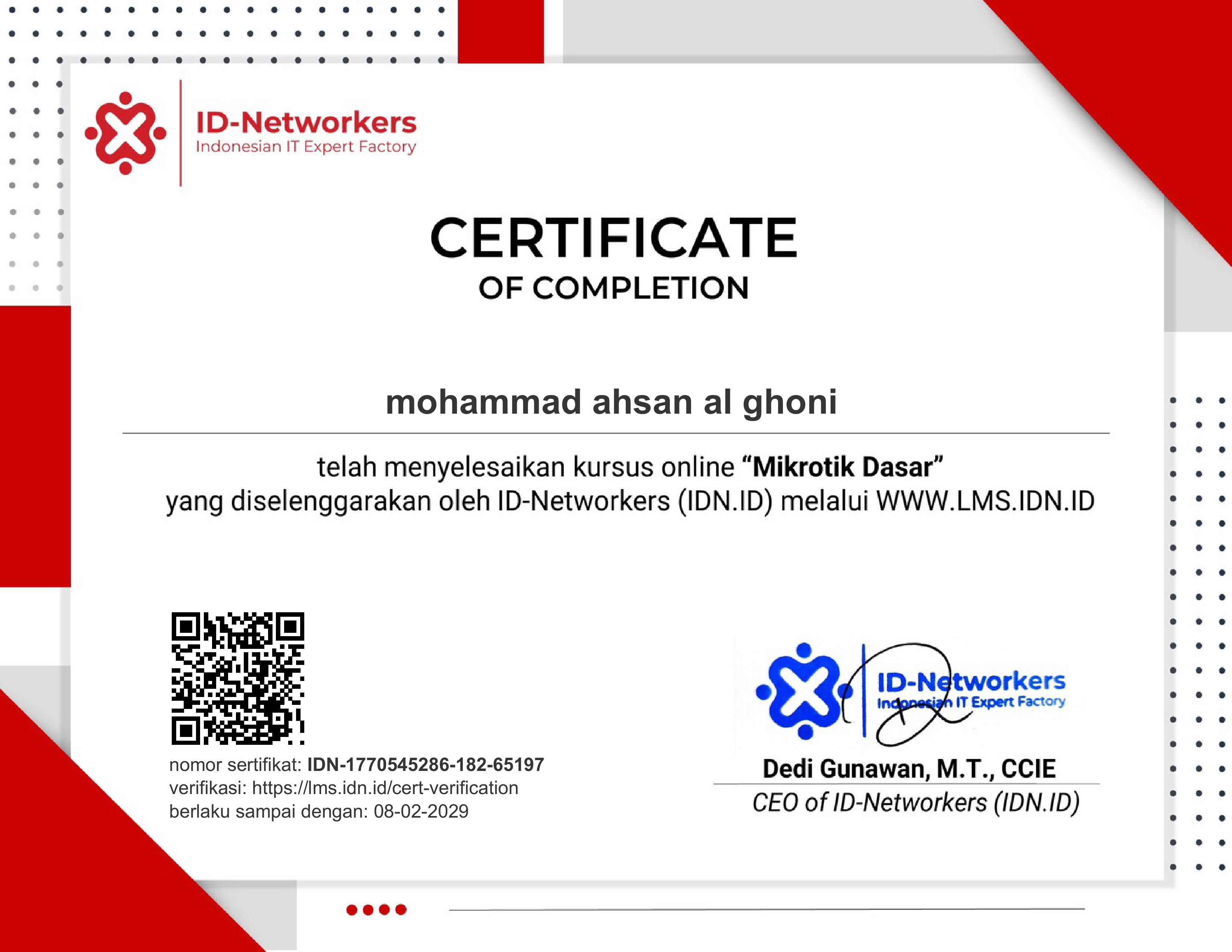 Sertifikat Mikrotik Dasar ID-Networkers