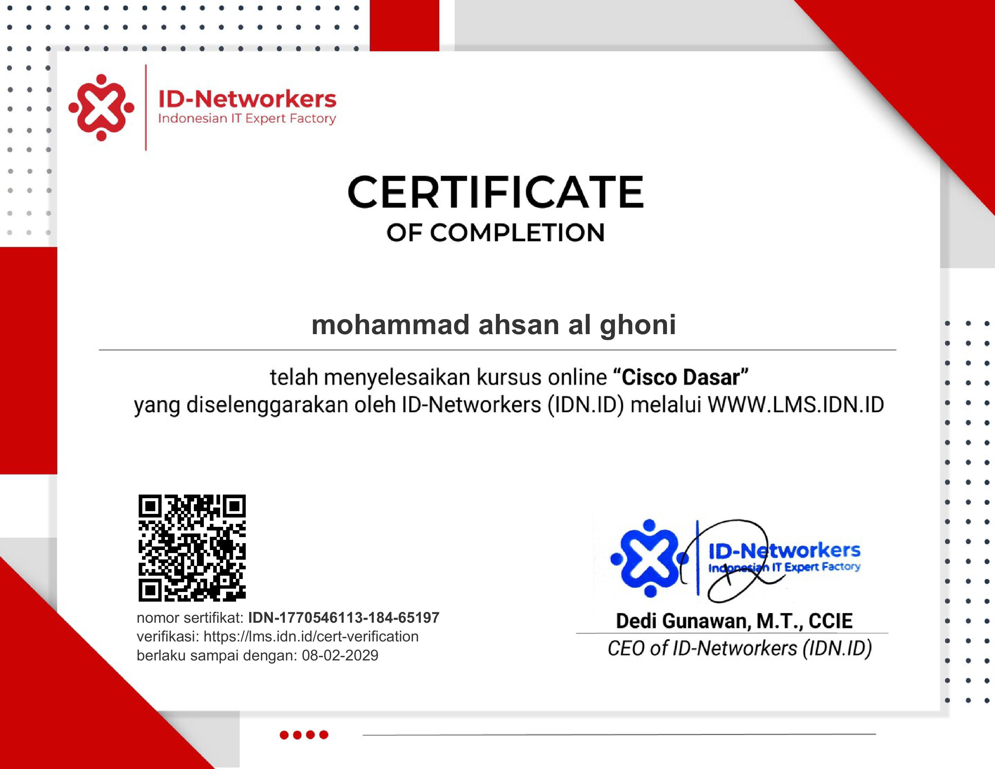 Sertifikat Cisco Networking Dasar ID-Networkers