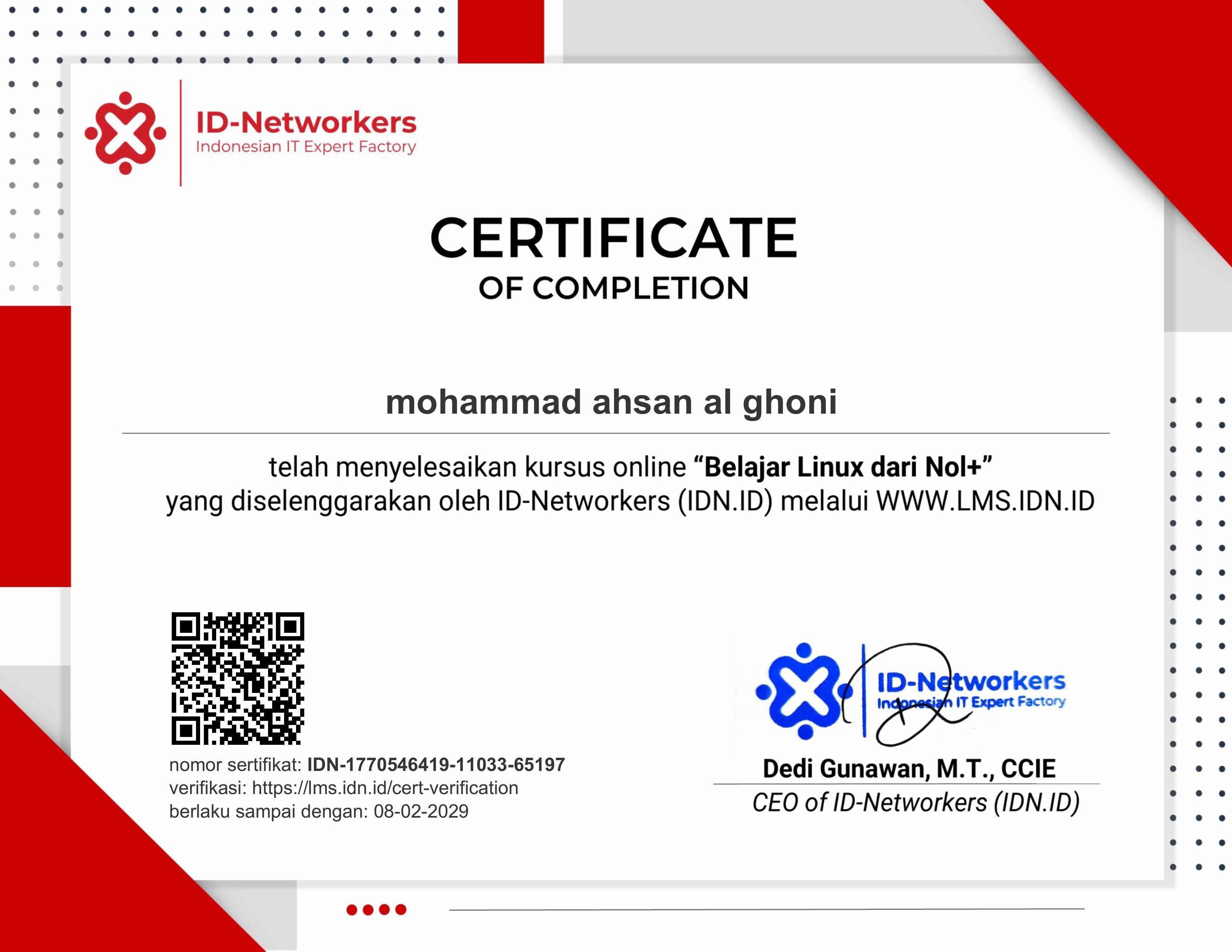 Sertifikat Belajar Linux dari Nol ID-Networkers